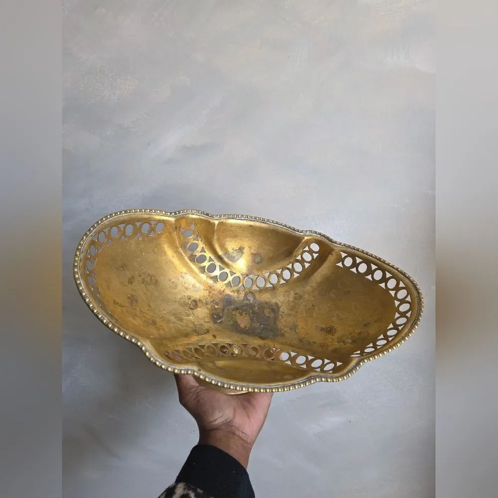 Vintage Brass Fish Pedestal Bowl 7x11.5 Koi